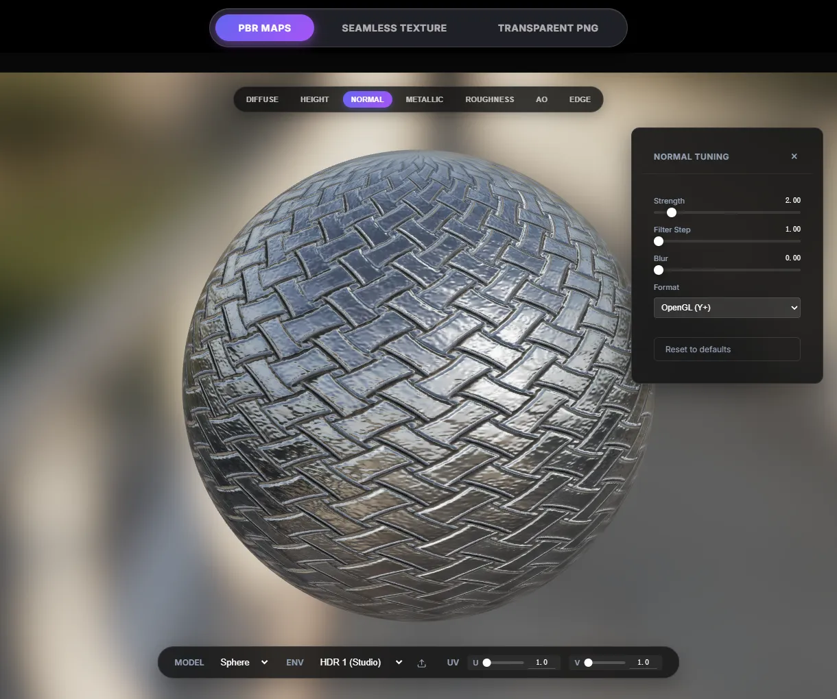 Real screenshot of the Online PBR Material Preview and Tuning UI